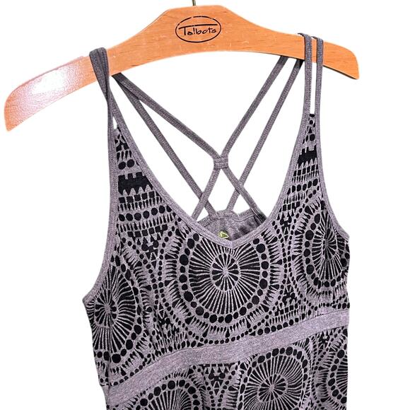 Geometric Lace Strappy Back Tank Dress Purple Gray Boho Festival - Picture 2 of 4